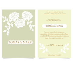 Template for wedding with golden rose and leaf