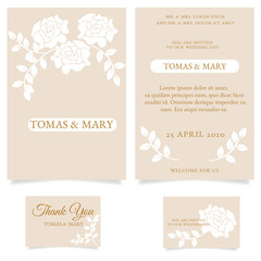 Template for wedding with golden rose and leaf
