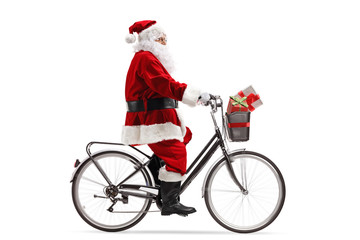 Santa Claus riding a bicycle