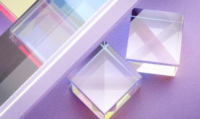 bright transparent glass cubes and reflection abstractly