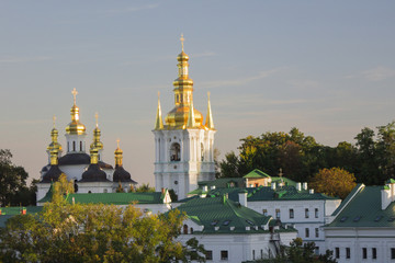 Fototapeta na wymiar Golden-Domed Bell Tower in Pechersk Lavra, Kiev, Ukraine
