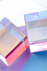 Glass colored transparent cubes abstract