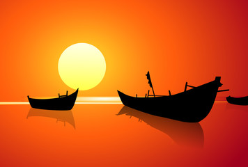 Sunset Beach & Fishing Boats