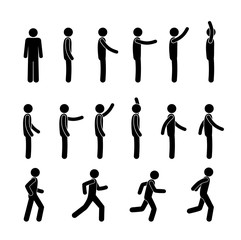man stands and runs, human movement icons