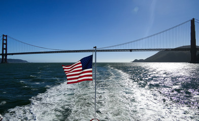 US flag Golden Gate Bridge