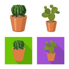 Isolated object of cactus and pot sign. Collection of cactus and cacti stock vector illustration.