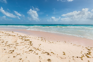 Tropical beach on the Caribbean island - Crane Beach, Barbados. The beach has been named as one of the ten best beaches in the world and it has the pink-tinged sands.