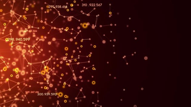 Abstract background with presentation of data and connection paths of users within networks. Animation of seamless loop.