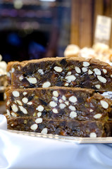 Tuscan paneforte in an Italian pastry shop.