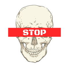 Skull. Warning: "Stop"