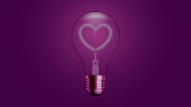 Alphabet Incandescent light bulb switch on set Love heart valentine concept, illustration isolated glow in pink gradient background seamless looping animation 4K, with copy space