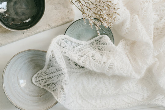 knitted white shawl