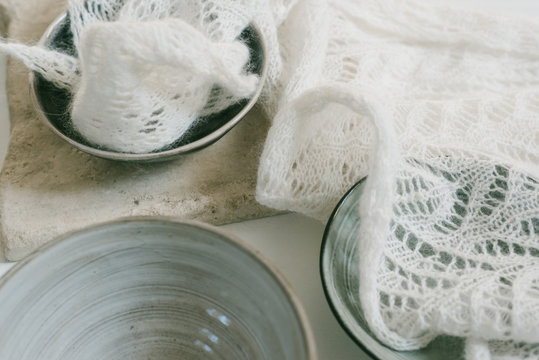 knitted white shawl