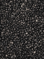 Coffee beans vertical background and texture, close-up. Black and white image