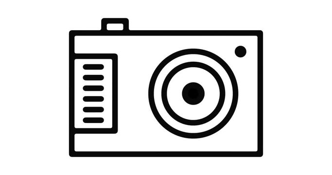 Digital camera line icon motion graphic animation with alpha channel.