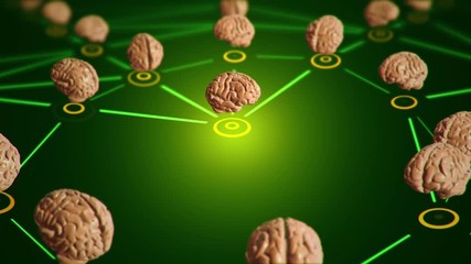 Abstract background with animation cloud network from connecting many users from human brain symbol or data. Business or scientific movie about leading professionals. Animation of seamless loop. - Powered by Adobe