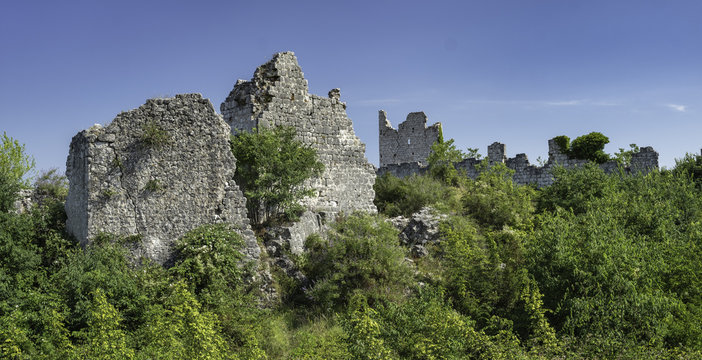 Ruins of castle of Knights Templars and Hospitallers in Vrana, near Vrana lake, Croatia