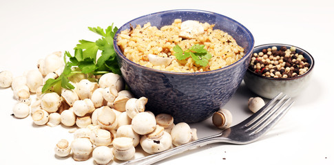 risotto with mushrooms, fresh herbs and parmesan cheese