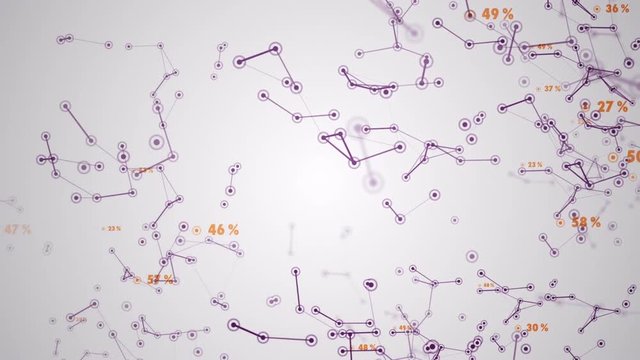 Abstract background with presentation of data and connection paths of users within networks. Animation of seamless loop.