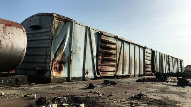 Old rusty trains. Old railway tracks.