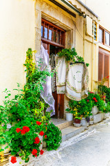 Traditional village Omodos  with lace workshops. Cyprus island