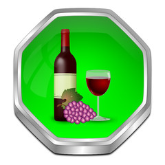 Button with wine bottle, a glass of wine and Grapes - 3D illustration