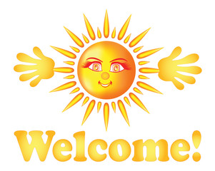 Smiling sun with kind eyes and rays of light