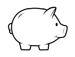 Cute piggy bank icon. Drawing of isolated money container in shape of nice pig.