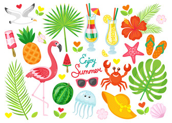 Enjoy Summer Poster Items Set Vector Illustration