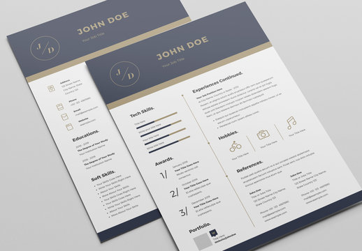 Resume Layout with Blue and Gold Header