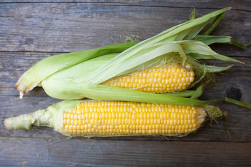 organic corn on a wooden board