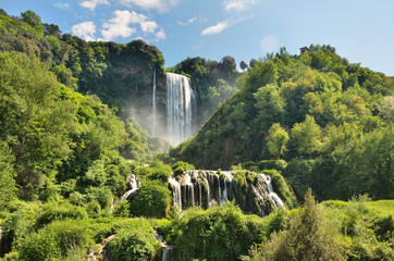 Marmore Falls is a man-made waterfall created by the ancient Romans located near Terni, Italy - obrazy, fototapety, plakaty