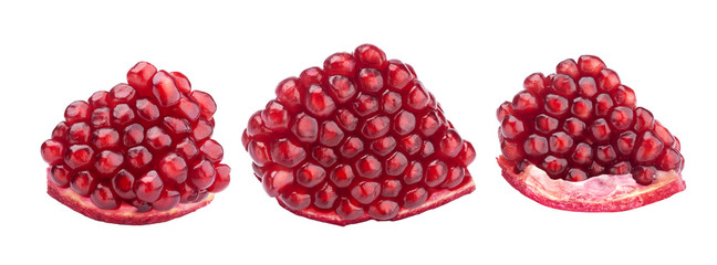 Ripe pomegranate segments isolated on white