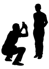 Man with a camera on white background