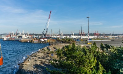 Fototapeta na wymiar Seattle Port Cranes 2