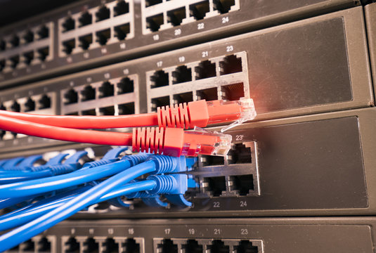 ethernet cable on network switches background