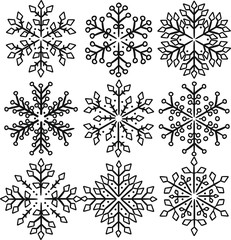 Snowflakes Winter Traditional Doodle Icons Sketch Hand Made Design Vector