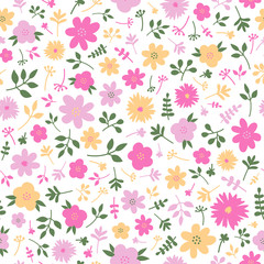 simple floral print. hand drawn seamless pattern for package design, bed linen, dress, kids design, fabric and fashion.