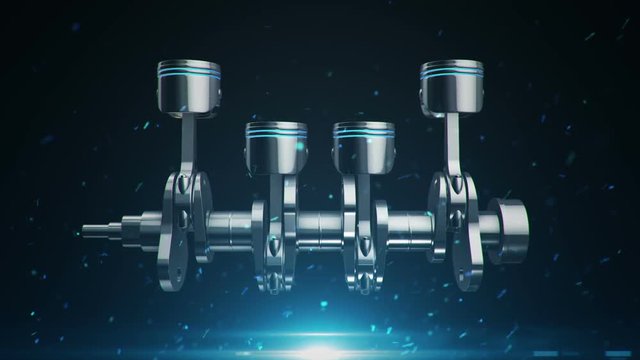 Animation movies of engine pistons on a crankshaft. Animation of seamless loop.