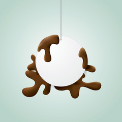 Liquid chocolate on the white ellipse. Background vector.