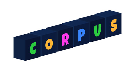 Corpus - multi-colored text written on isolated 3d boxes on white background