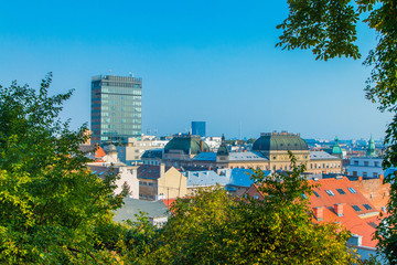 Panoramic view of Zagreb center and modern business towers, urban skyline