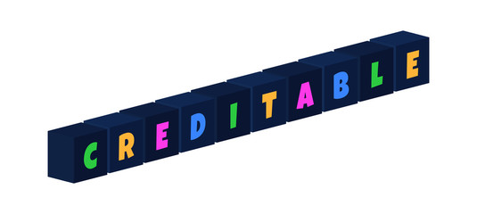 Creditable - multi-colored text written on isolated 3d boxes on white background
