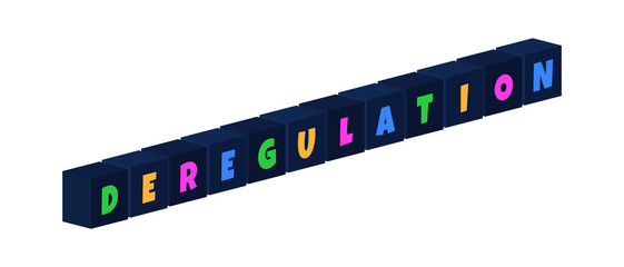 Deregulation - multi-colored text written on isolated 3d boxes on white background