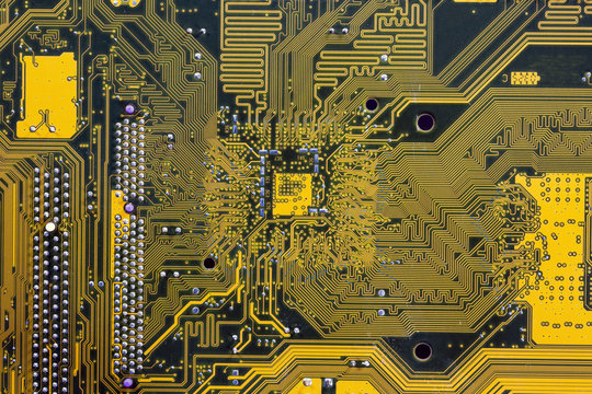 Green and yellow printed circuit board PCB