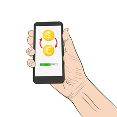 Mobile banking concept. . Vector illustration. Currency exchange