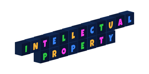 Intellectual Property - multi-colored text written on isolated 3d boxes on white background