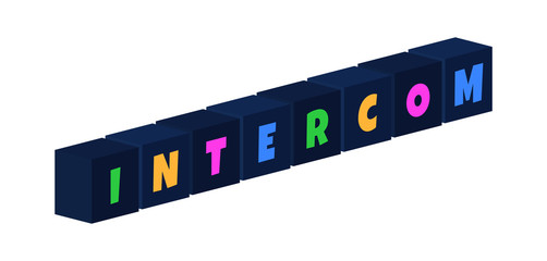 Intercom - multi-colored text written on isolated 3d boxes on white background
