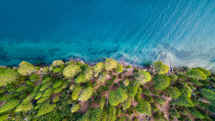 Drone view of the shore at Lake Tahoe California