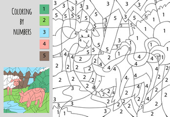 Coloring by number, educational game for children. A challenge for junior schoolchildren.